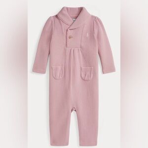 Ralph Lauren Pink Rib Shawl Collar Coverall Size‎ 12 Months NWT